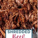 Slow Cooker Shredded Beef Recipe in a pan.