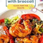 Shrimp Broccoli Stir Fry on a bed of rice.