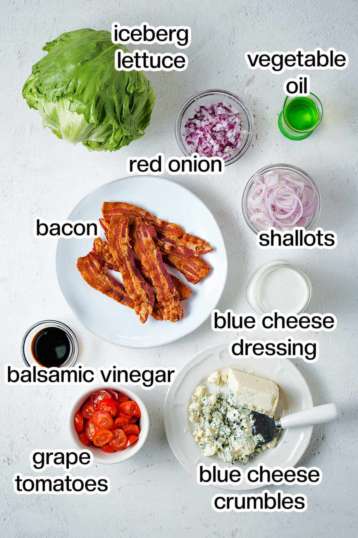 Ingredients for wedge salad on a table.