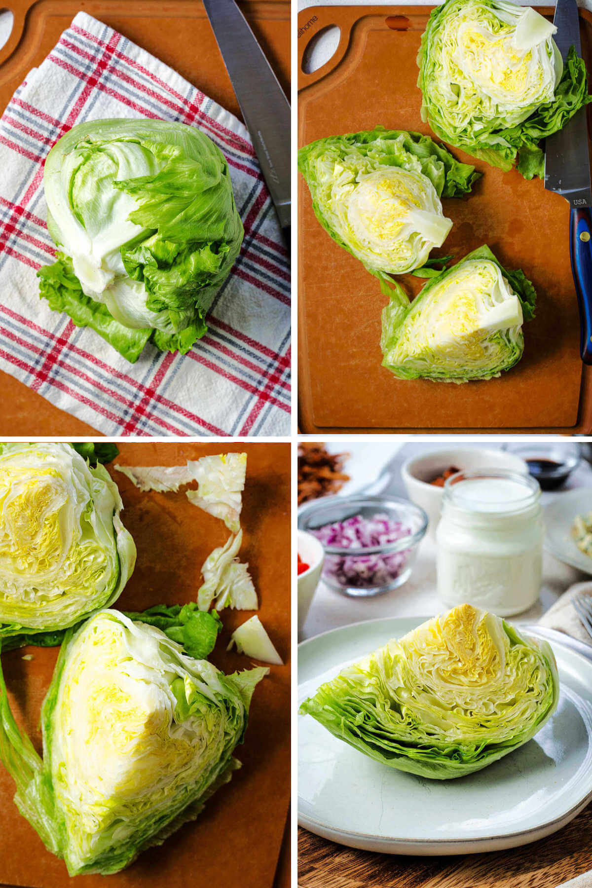 Cutting a head of iceberg lettuce into wedges for salads.