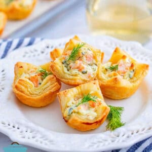 Smoked Salmon Puff Pastry Bites on a Plate on a table.