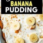 A no-bake banana pudding in a serving dish.