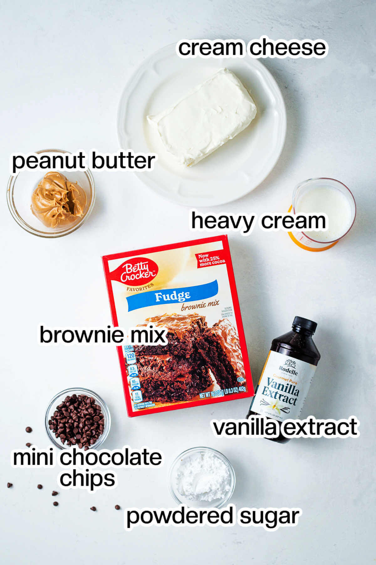 Ingredients for brownie batter dip on a table.