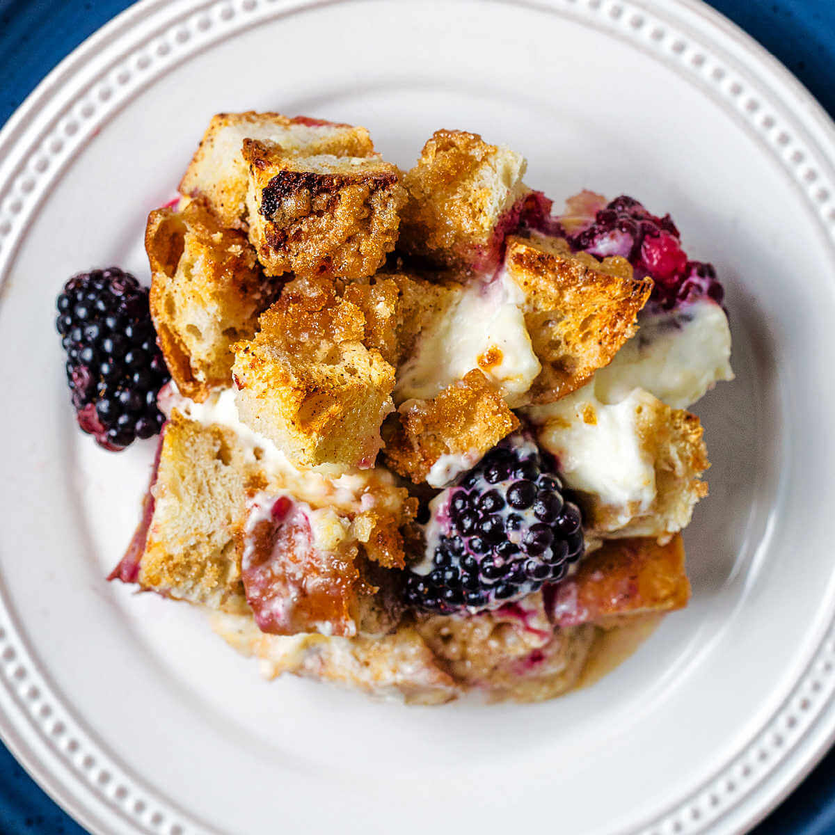 French Toast Casserole with Cream Cheese and Blackberries