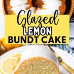 Easy Glazed Lemon Bundt Cake on a cake stand on a table.