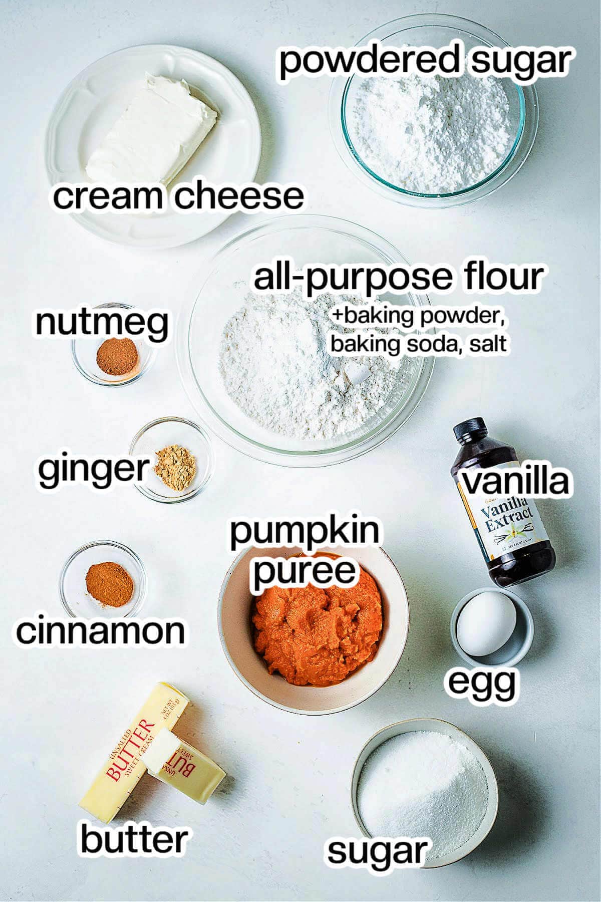 Ingredients for pumpkin whoopie pies on a table.