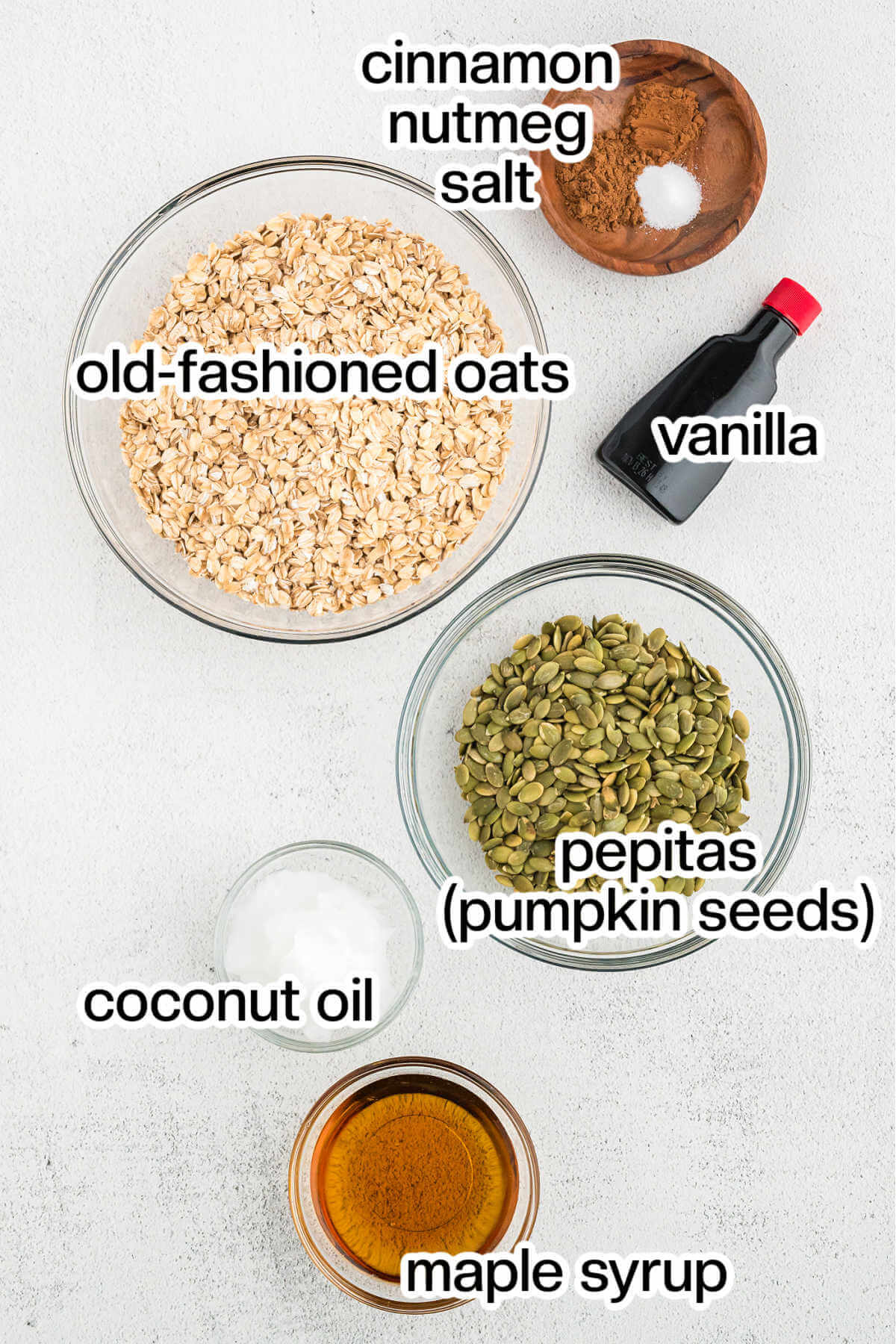 Ingredients for air fryer granola on a table.