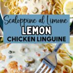 Scaloppine Al Limone on a bed of linguine with lemon slices.