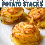 Cheesy and Crispy Muffin Tin Potato Stacks on a plate.