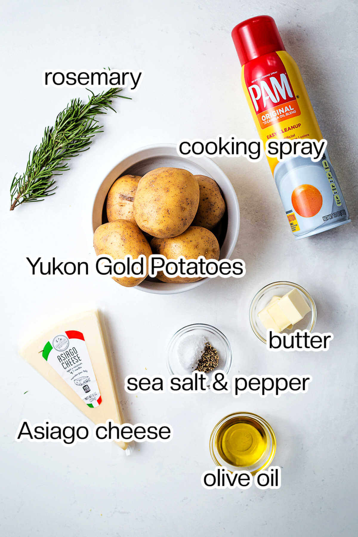 Ingredients for potato stacks on a table.