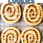 Cinnamon Roll Cookies on a wire cooling rack.