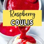 Raspberry Coulis drizzled over ice cream.