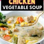 Chicken Vegetable Soup in a bowl on a table.