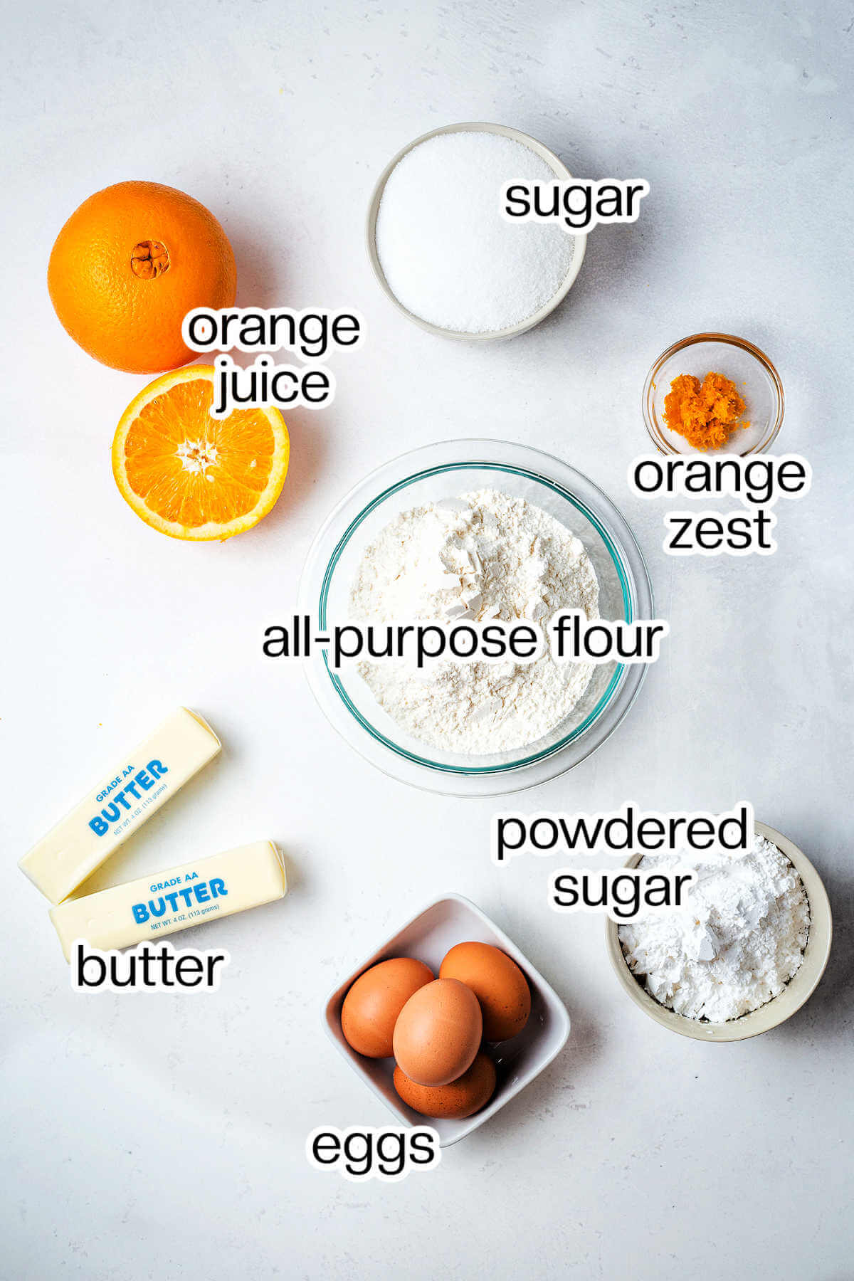 Ingredients for orange bars on a table.