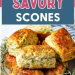 Ricotta Herb Savory Scones on a plate on a table.