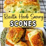 Ricotta Herb Savory Scones on a plate on a table.