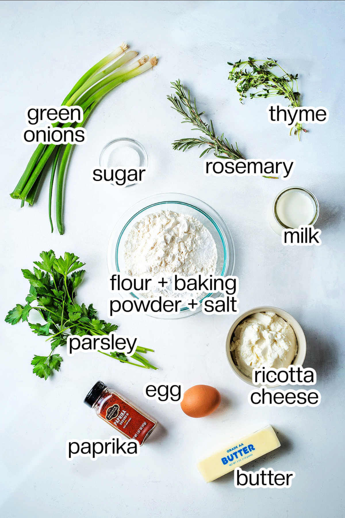 Ingredients for savory scones on a table.