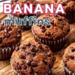 Chocolate Banana Muffins on a wooden board.