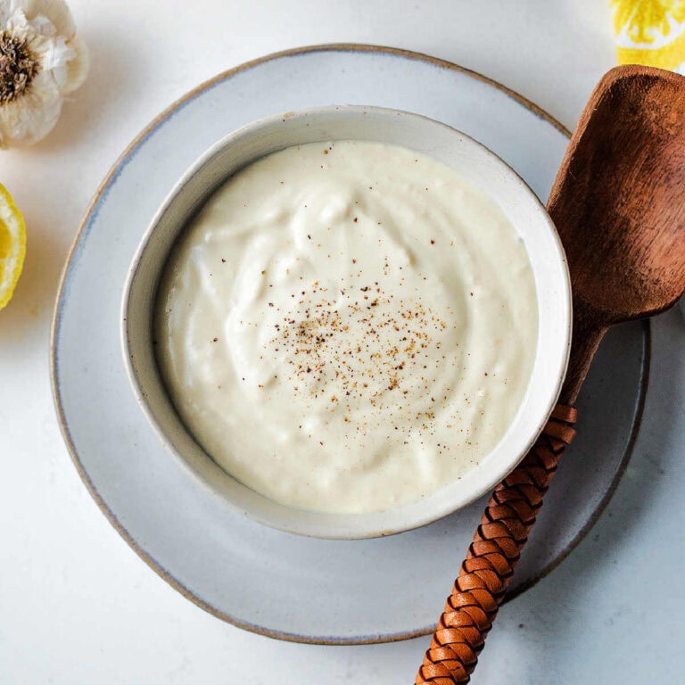 Greek yogurt caesar salad dressing in a bowl.