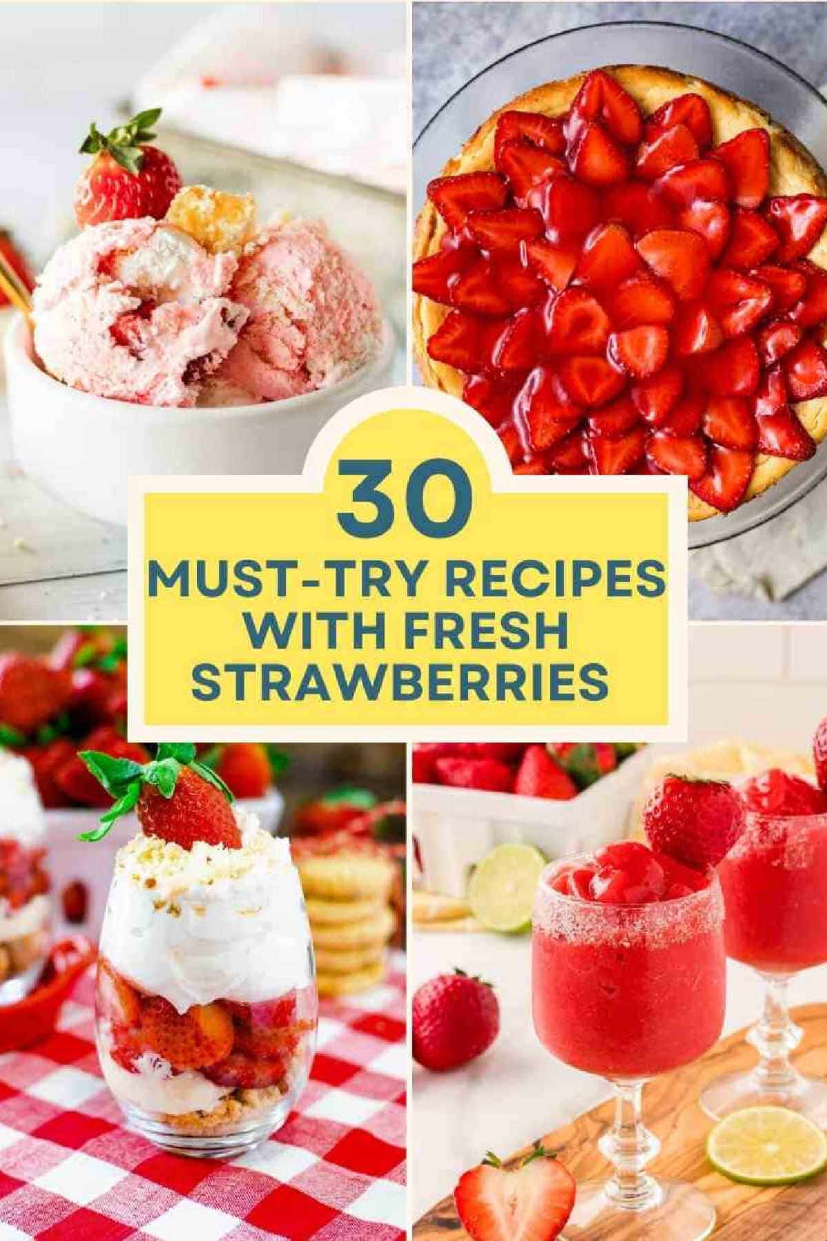 Strawberry recipes collage with title.