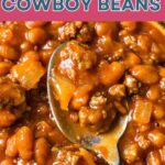 Slow Cooker Cowboy Beans with a bowl and spoon.