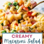 Macaroni Salad with Peas on a spoon.