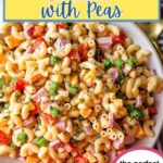 Macaroni Salad with Peas in a bowl.