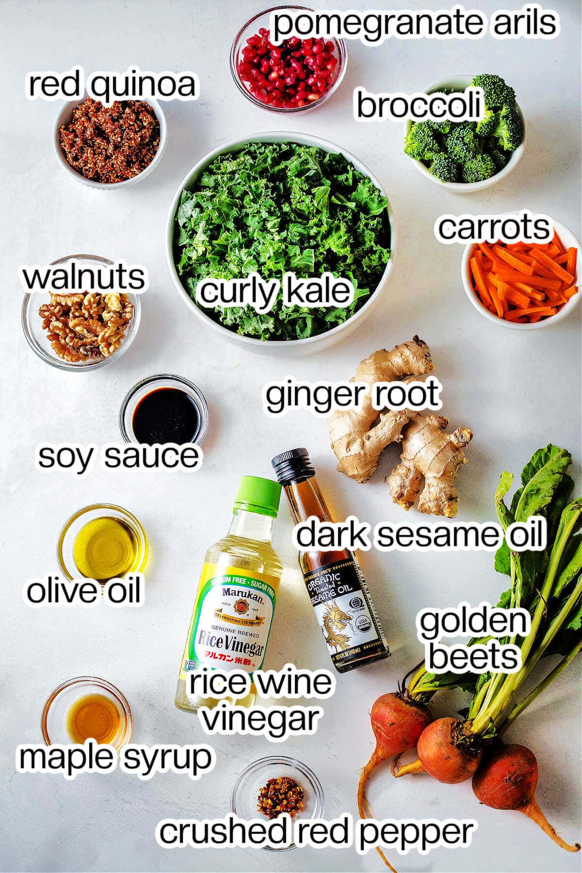 Ingredients for super food salad on a table.