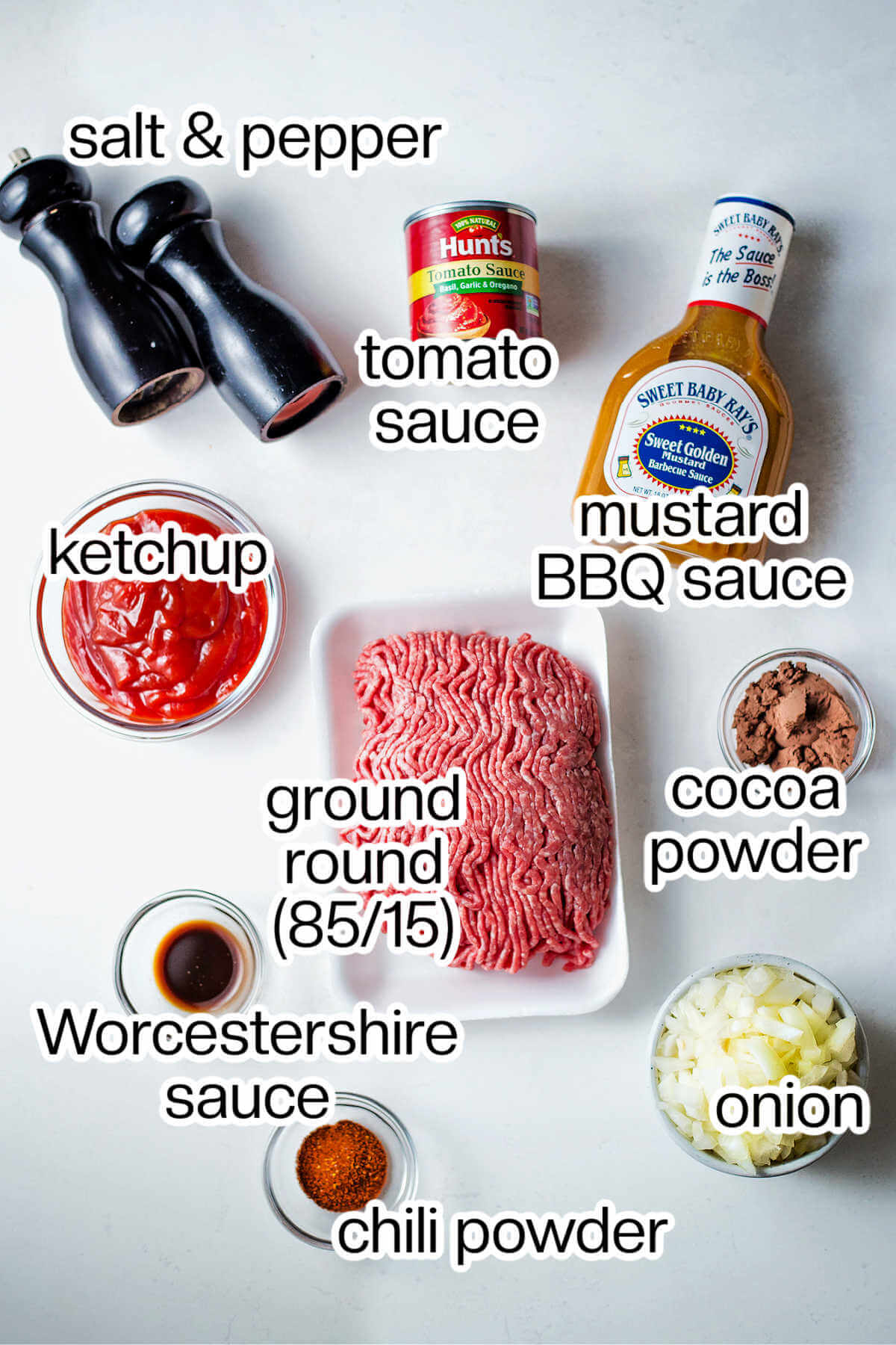 Ingredients needed to make homemade hot dog chili.