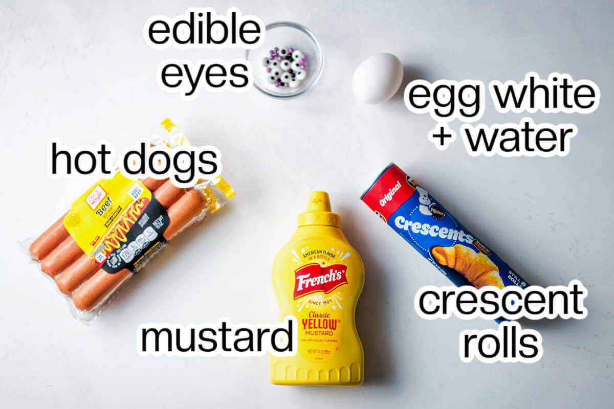 Ingredients needed to make crescent wrapped hot dogs.