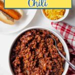 Hot Dog Chili in a white bowl on a table.