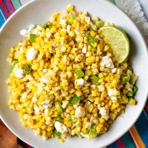 A bowl filled with Mexican Corn Salad.