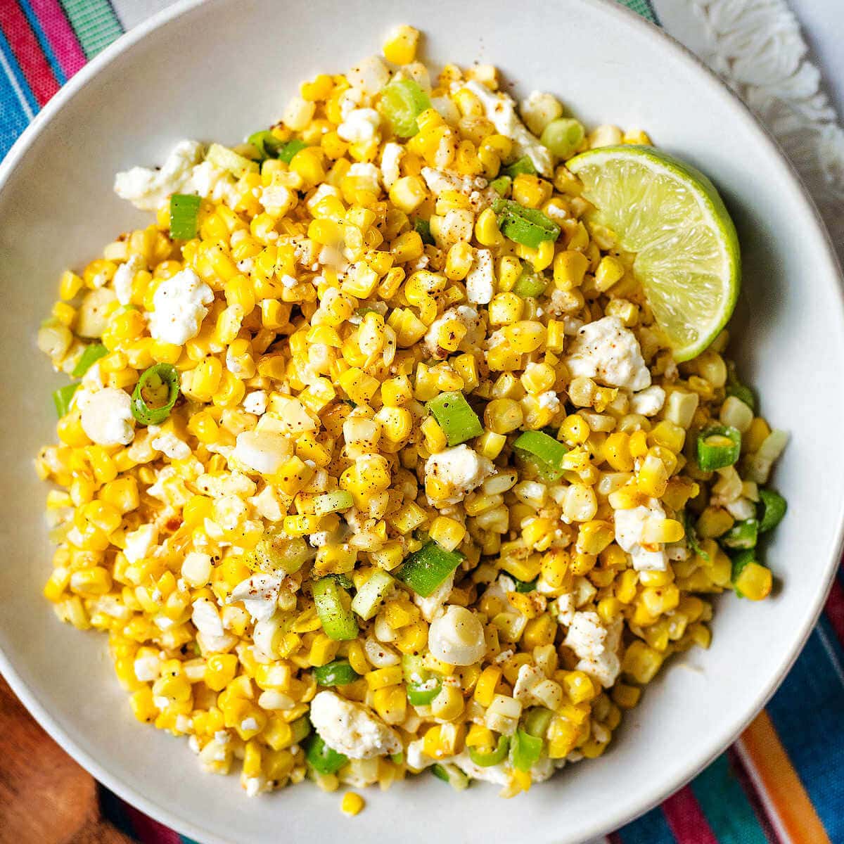 A bowl filled with Mexican Corn Salad.