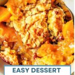 A serving of Peach Dump Cake in a bowl.