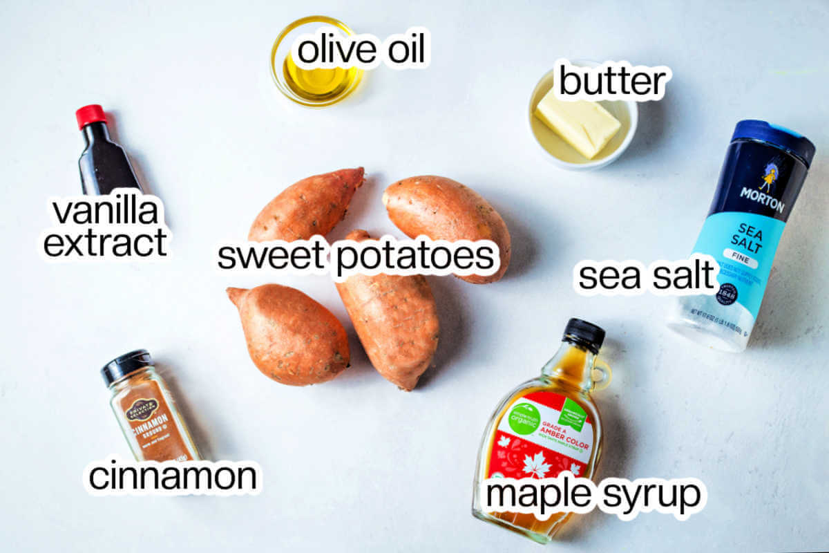 Ingredients needed to make hasselback sweet potatoes.