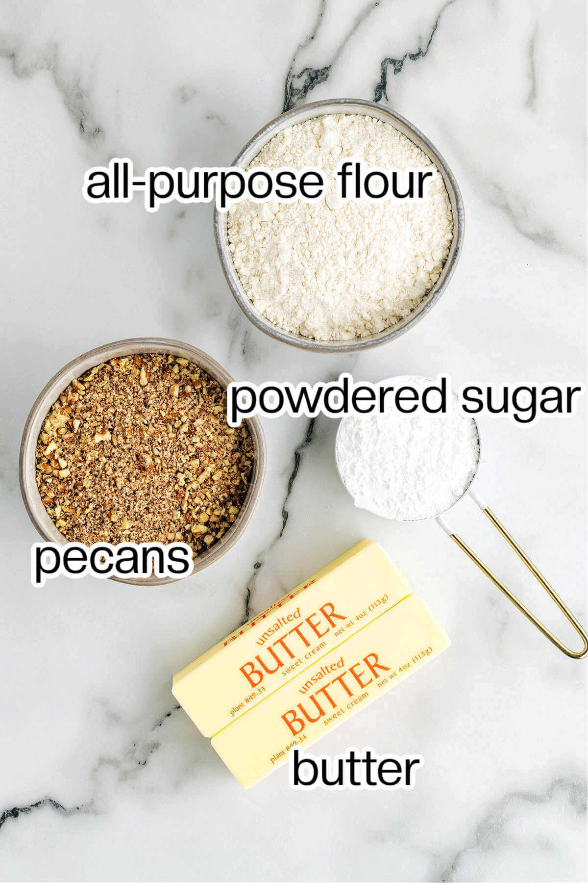 Ingredients needed to make homemade Christmas sand tarts.