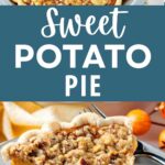 A slice of sweet potato pie on a plate.