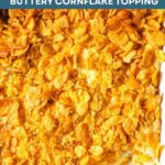 Funeral Potatoes, also known as hashbrown casserole, in a baking dish.