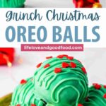 Christmas Oreo Balls stacked on a plate.