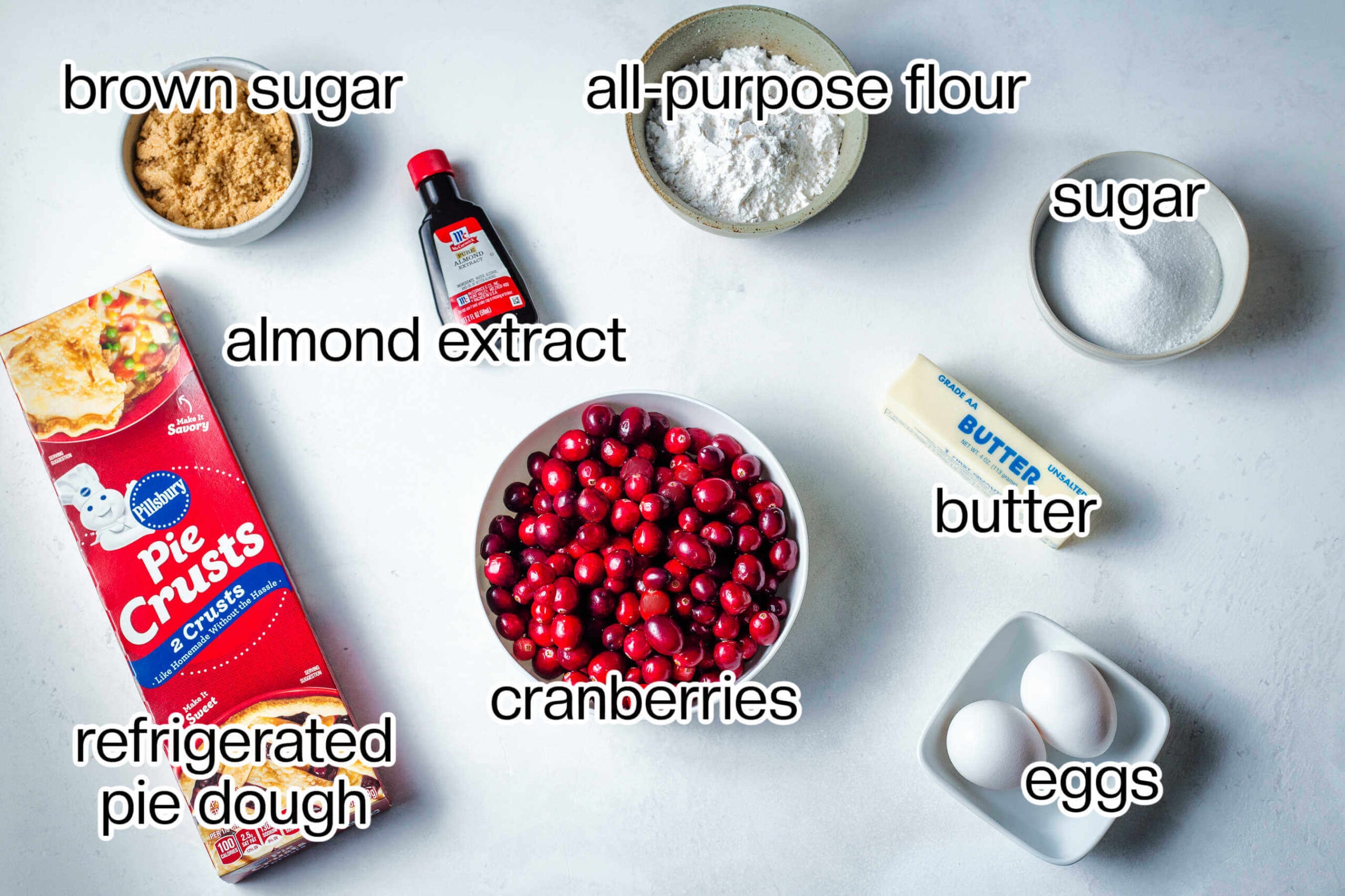 Ingredients needed to make cranberry pie.