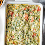 Easy Spinach Artichoke Dip in a baking dish.
