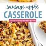 Sausage Apple Breakfast Casserole in a baking dish.