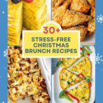 A collage of breakfast foods.