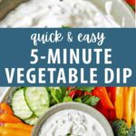 VEGETABLE DIP IN A BOWL WITH FRESH VEGGIES.