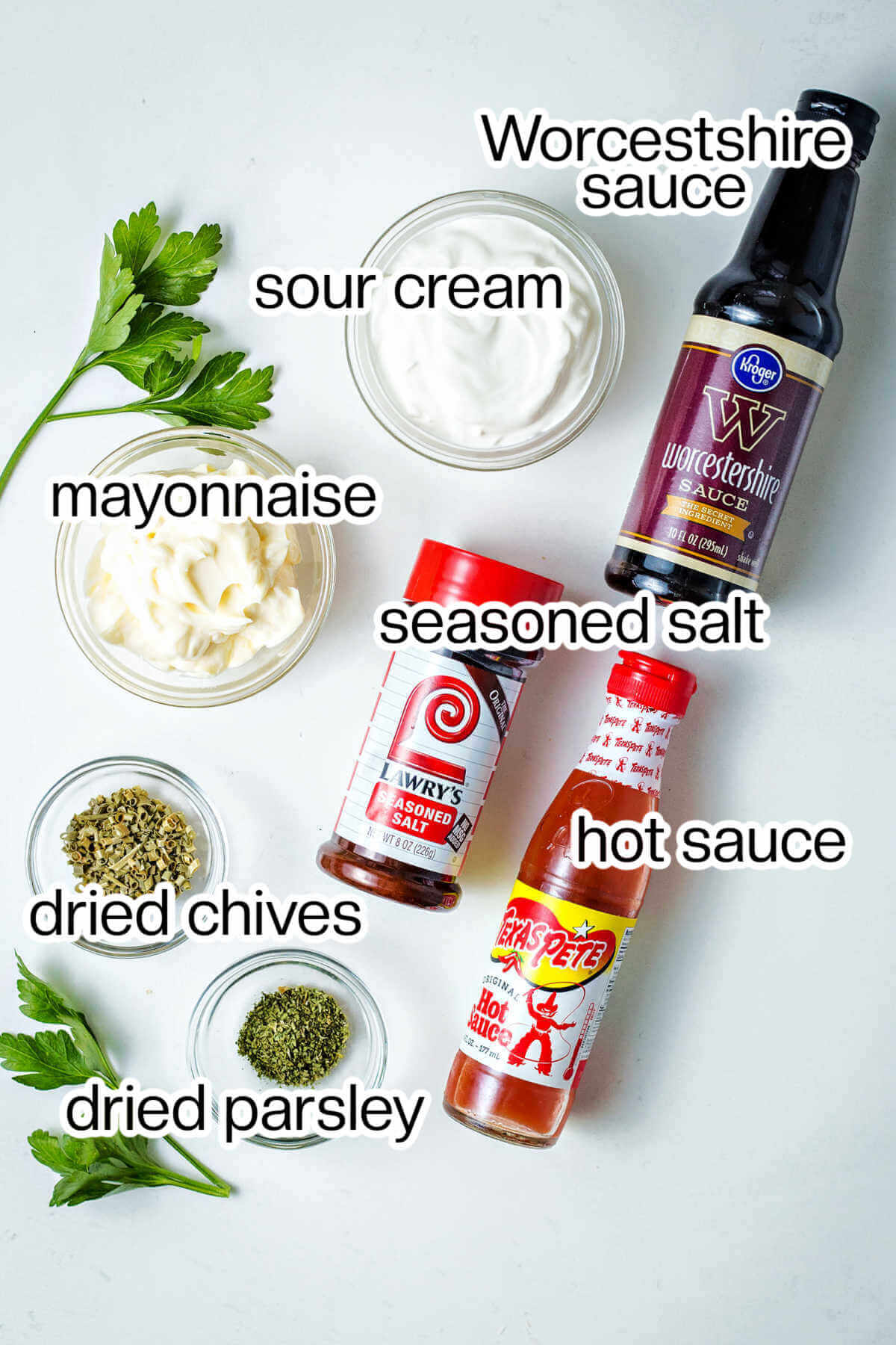 Ingredients for vegetable dip on a table.