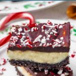 Peppermint Cheesecake bars on a plate.