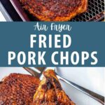 Air Fryer Fried Pork Chops in air fryer basket.