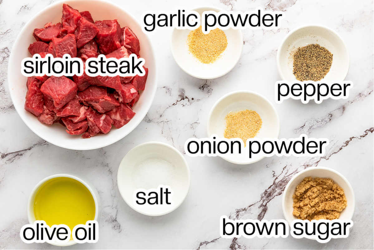 Ingredients needed to make air fryer steak bites.