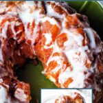 Glazed monkey bread on a cake plate.
