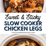 Sweet and Sticky Slow Cooker Chicken Legs garnished with sesame seeds and green onions